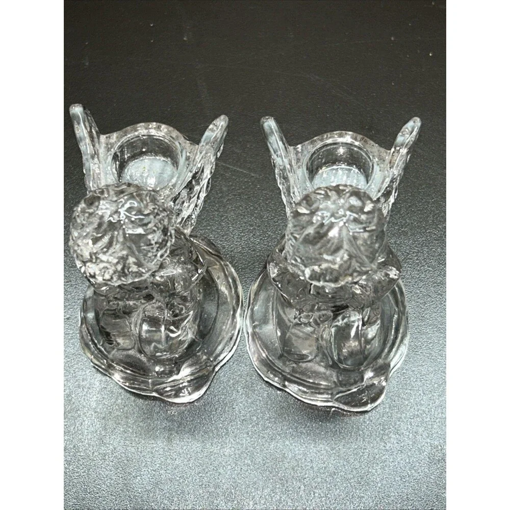 Set of 2 Angel Candle Holders Set 4.5” X 2.5” Glass